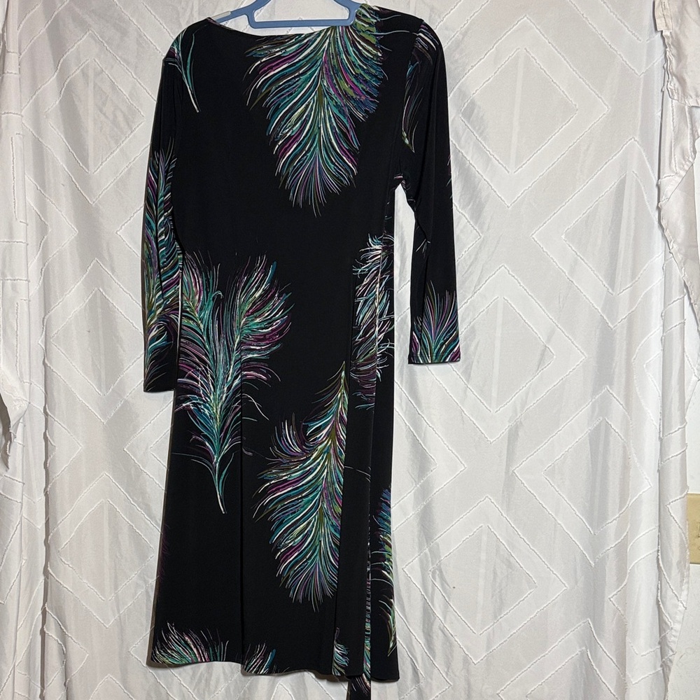 Lily Black Long Sleeve Dress with Colorful Feather Design
